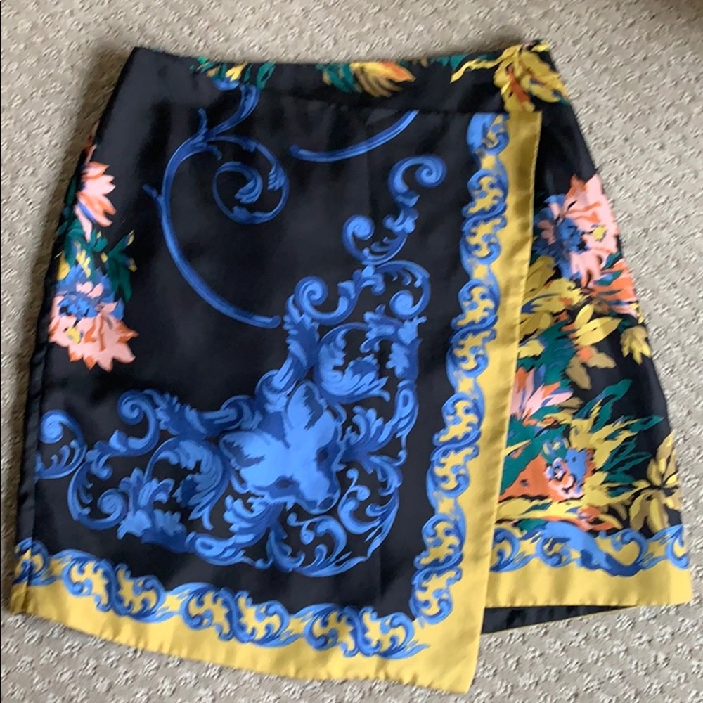 Tibi Asymmetrical Silk Scarf baroque Print Skirt